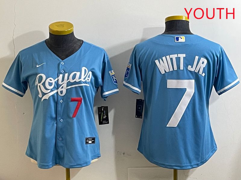 Youth Kansas City Royals #7 Witt jr Light Blue Game 2025 Nike MLB Jersey style 2